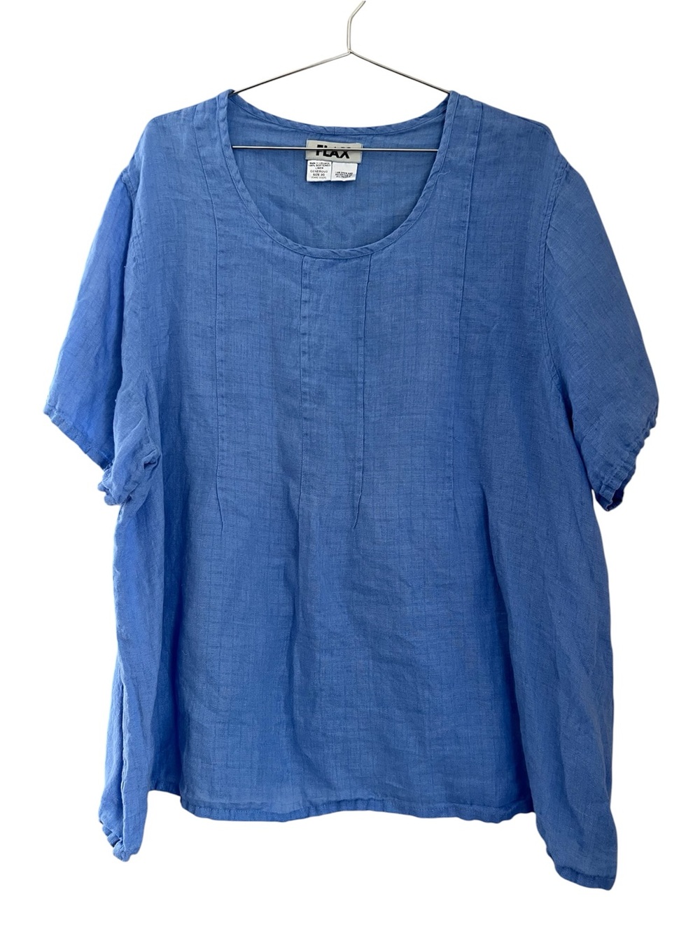 Flax Vintage 100% Linen Top Women’s 2G/ 22-24 Blue Windowpane Check Short Sleeve
